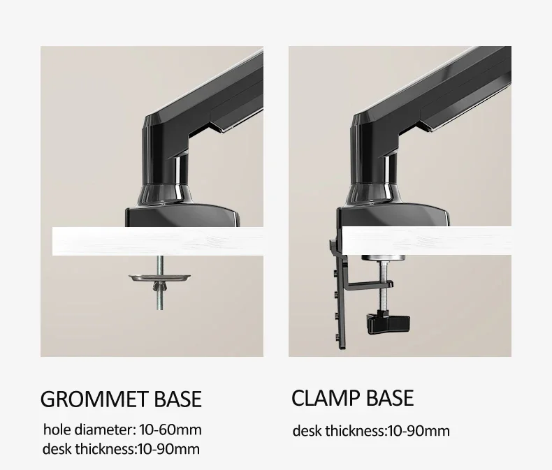 Fixation C-clamp et grommet du NB F160 — pince de bureau ou passage par trou