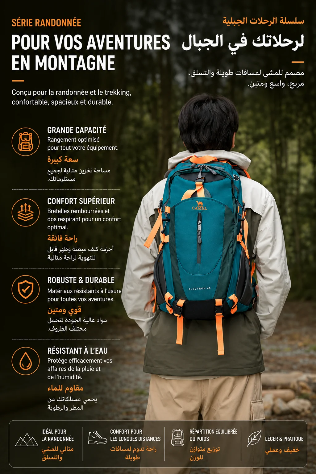 حقيبة CAMEL 40L في مغامرة جبلية