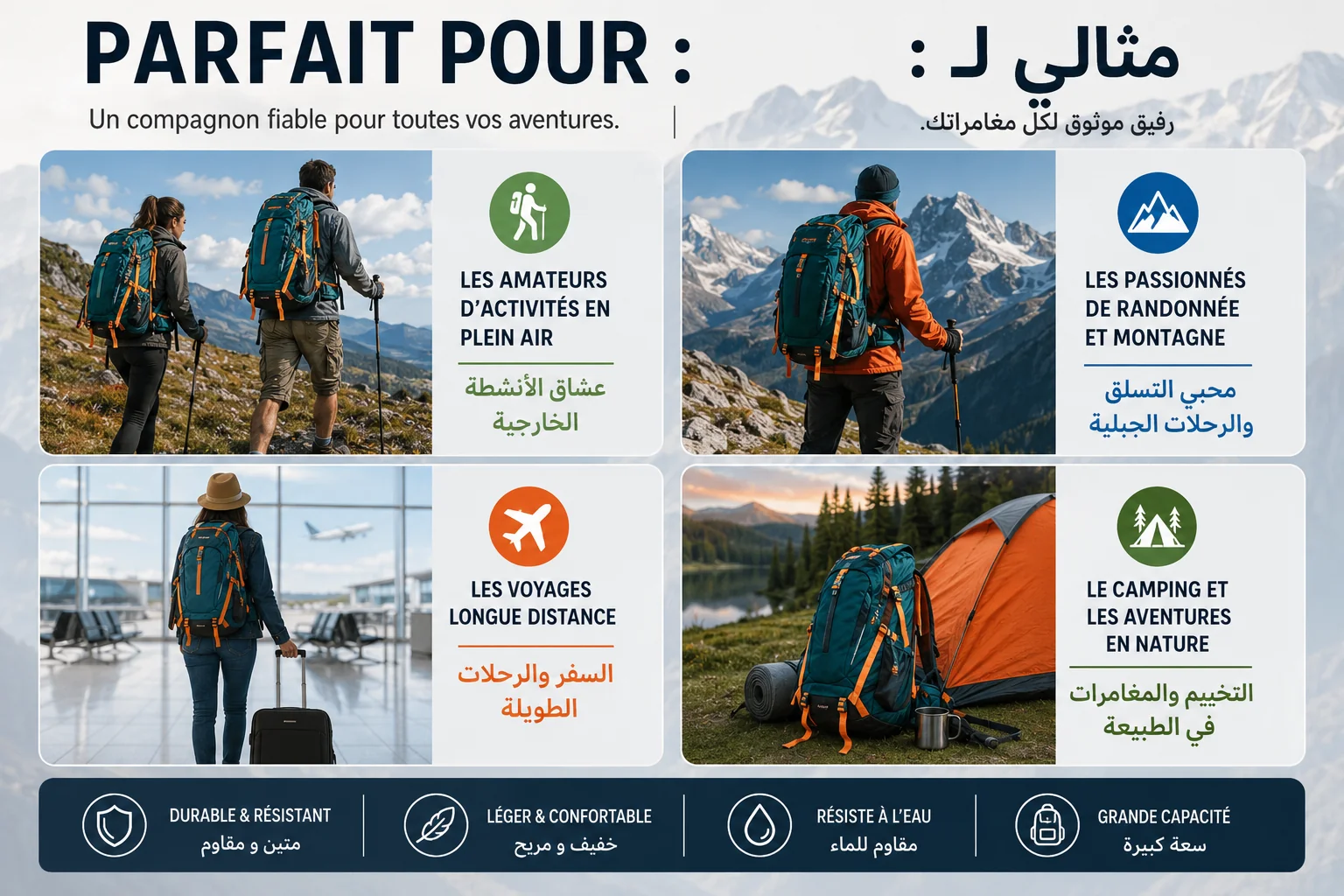 حقيبة CAMEL 40L للسفر والتخييم