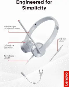 Casque Lenovo 100 — Micro Intégré, Ultra-Léger