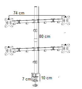 Dimensions Support 4 Ecrans Professionnel – Rotation 360°