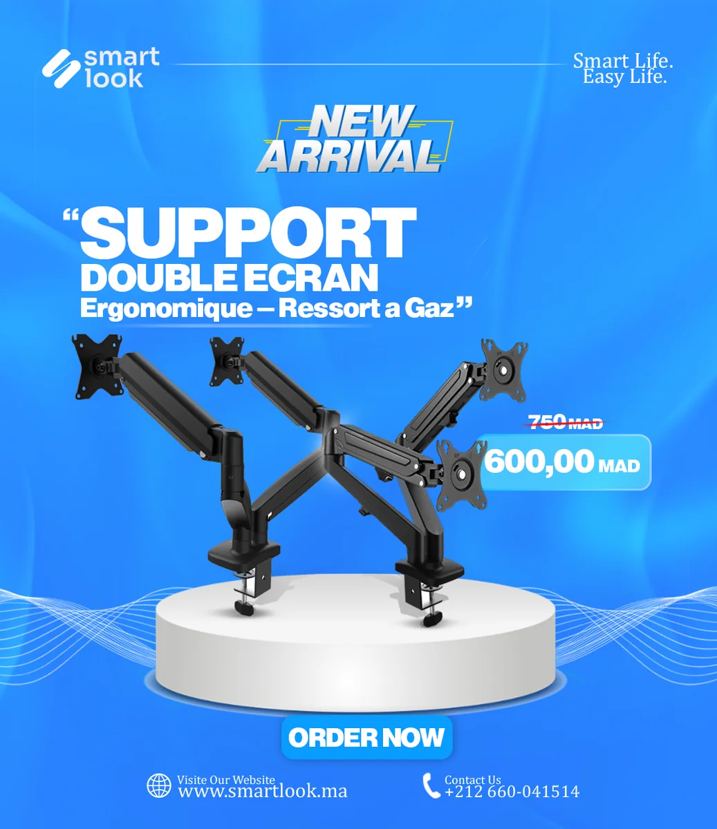 Support Double Ecran Ergonomique – Ressort a Gaz