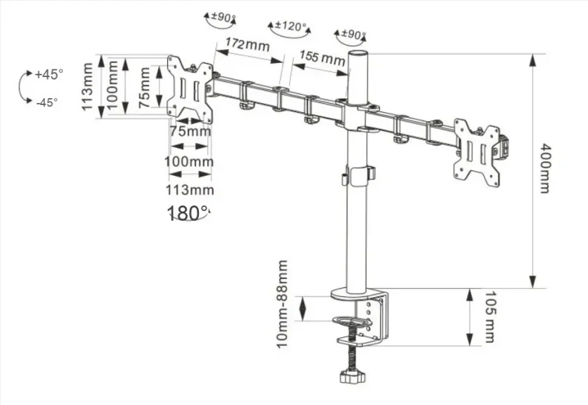 Dimensions et spécifications support M052
